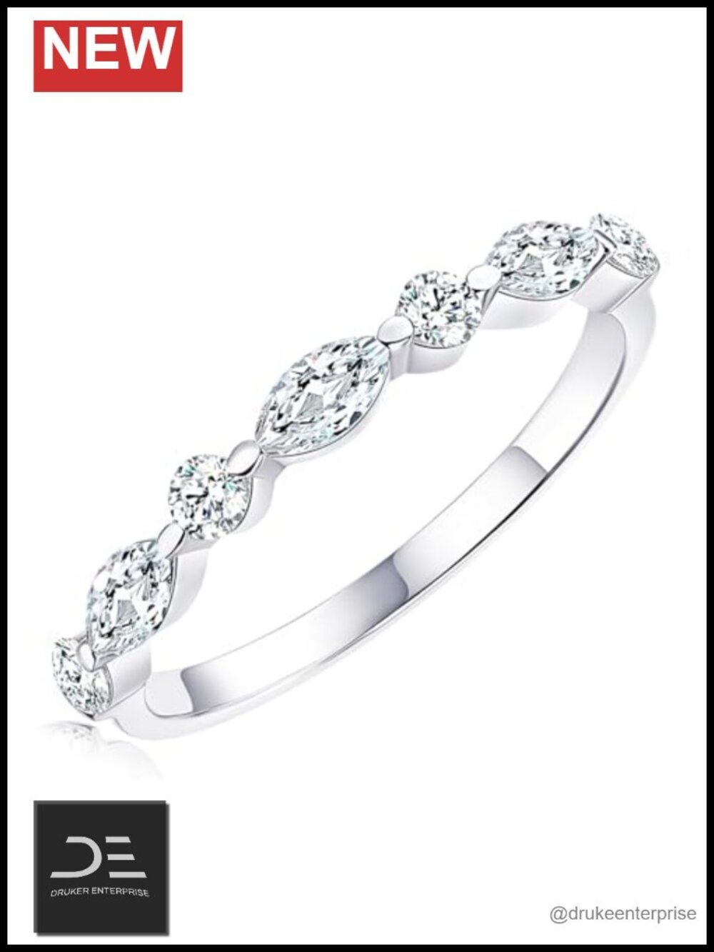 Moissanite Eternity Wedding Band Ring Sterling Silver Half Eternity